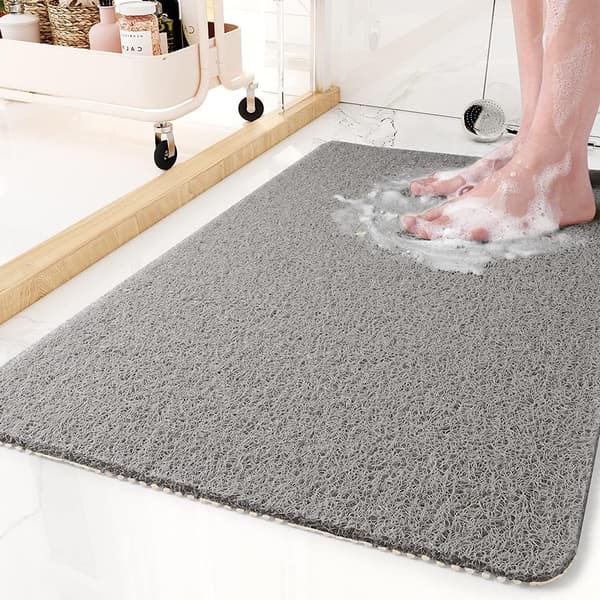 Skridsikker bademåtte, 60 x 90 cm, badekar-brusemåtte, PVC-luffa bademåtte egnet til vådrum, hurtigtørrende (grå).