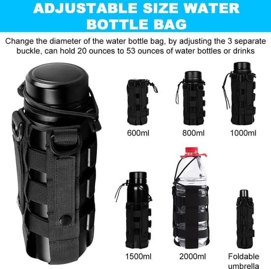 Bottle Holder - Adjustable Bottle Bag - Nylon with Drawstring - Suitable for Camping Travel Hiking - Trendy Design - 18x11x4cm