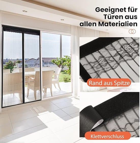 95x200cm Magnetic Screen Door - Automatic Closing Magnetic Microfiber Screen Curtain - Black Screen Curtain