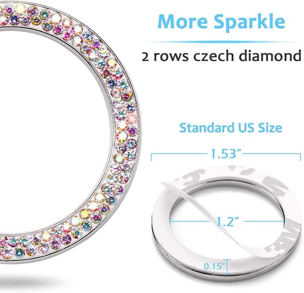 Tryk-for-at-starte Knap Ring Emblem Mærkat 2 stk. Diamant Bil Ring Mærkater Rhinestone Bil Tilbehør Interiør Til Kvinder