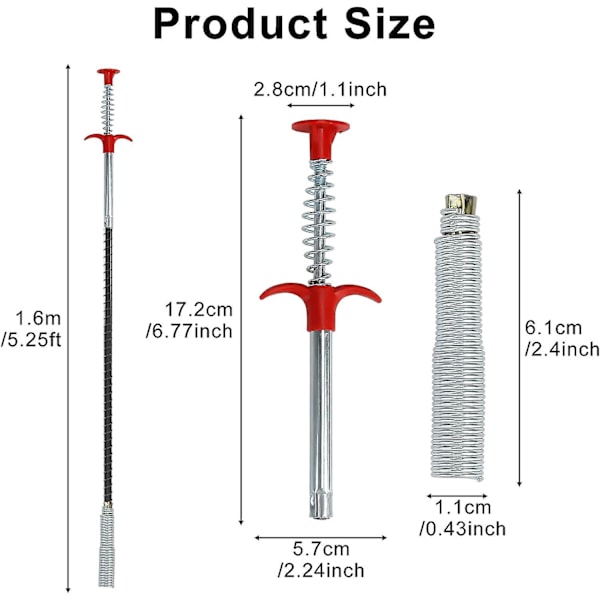 Flexibelt griptang för rengöring av avlopp, toalett, dusch och utomhusavlopp - 4-klorig griptång (längd 1,6 m)