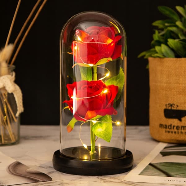 EVIG DOBBELROSE I GLASS Lysende LED-GAVE