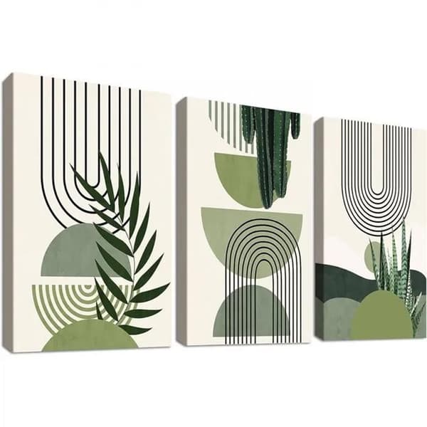 Indrammet billede - Boho - Grøn - Plantemotiv - Sæt med 3 stk. 90 x 40 cm