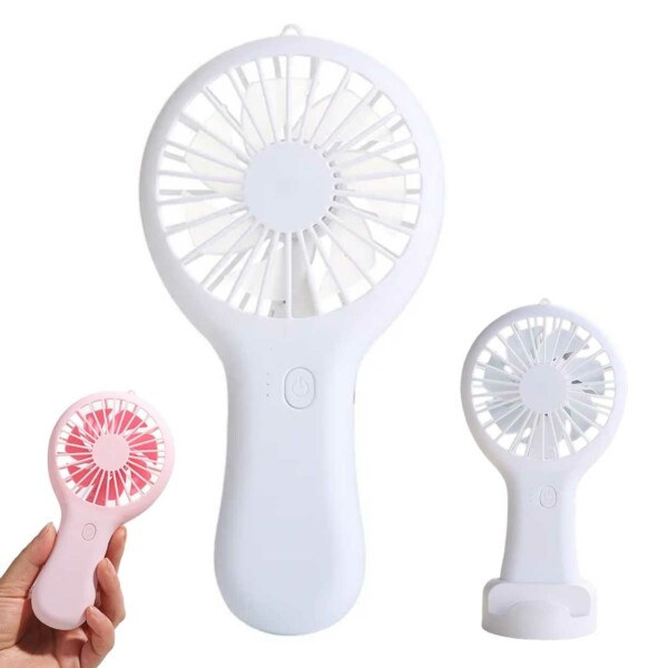 Mini Fan With Table Stand Rechargeable Battery USB White