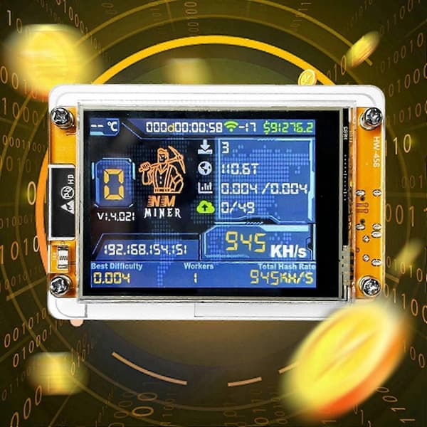 Krypto Miner med 945KH/S Hashrate og 2.8 Tommer Smart Display til Bitcoin Solo Mining