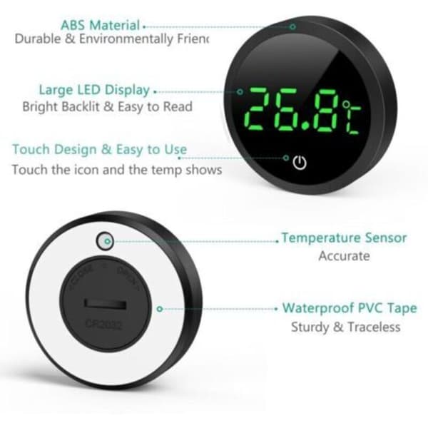 Högprecisions (0,1°C) LCD digital akvarietermometer med touchknappar och utbytbart batteri – Svart