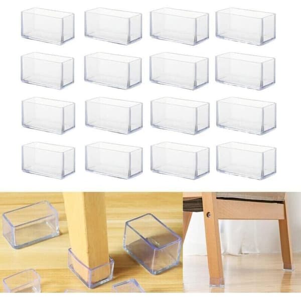 Set med 16 rektangulära silikongolvskydd för stolsben - 20 x 30 mm, Transparent