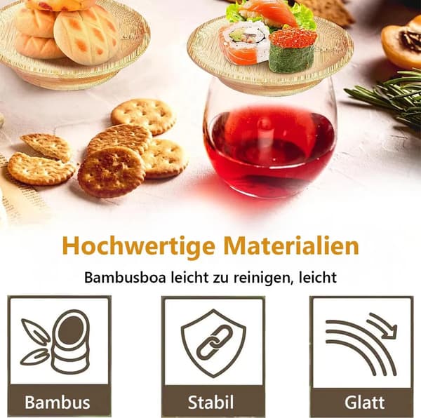 10-pak bambus vinglaslåg og charcuterifadsbeskyttere til snacks, desserter, buffeter og fester