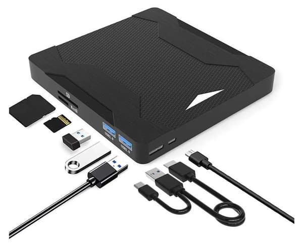 Ekstern CD/DVD/VCD-stasjon, 5-i-1 USB ultratynn bærbar spiller/brenner, Type-C/USB 3.0-grensesnitt, for bærbare datamaskiner, PC, MacBooks og Windows-systemer.