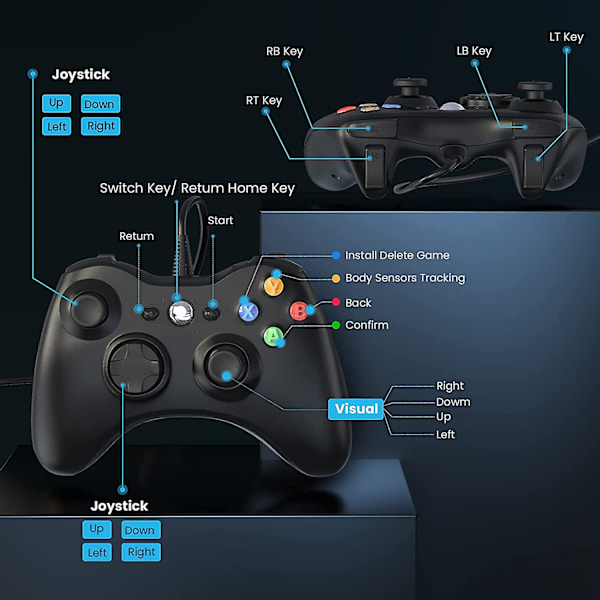 Kablet Controller til Xbox 360, YAEYE Game Controller til 360 med Dual-Vibration Turbo Kompatibel