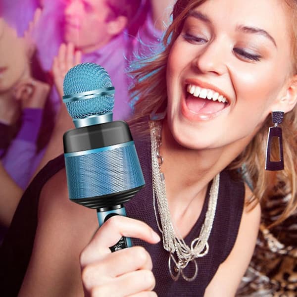 Trådlös Bärbar Bluetooth-Mikrofon med LED-Ljus, Barnpresent Lämplig för Sångfest Blå