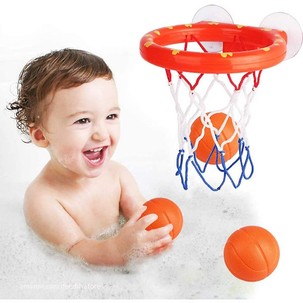 Baby Badleksaker Basketkorg & Mini Bollar Set för Småbarn Pojkar Flickor, Badkar Lekset