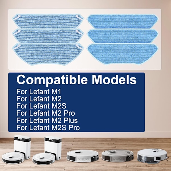 Replacement Mop Cloths Compatible with Lefant M1/M2/M2 Pro/M2S/M2S Pro Robot Vacuum Cleaner, 6-pack