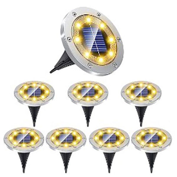 8 stk. hagelamper - 8 LED solcellelamper i rustfritt stål, varmhvite 3000K