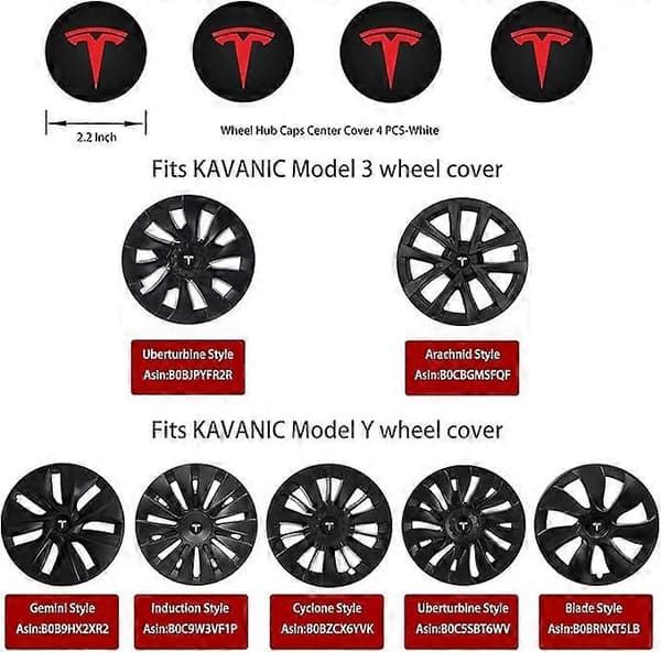 Centerkapsel (4 stk.) til KAVANIC Tesla Model Y Model 3 Modifikation Hjul Covers (Rød/Mat Sort)