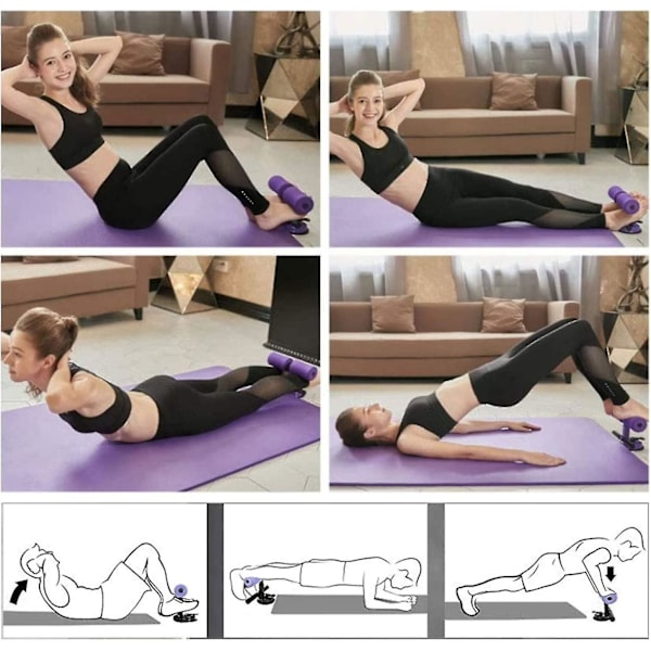 Bärbar sit-up bar-tillbehör, bärbar sugkopp bukbar, justerbar vadderad fotled lila