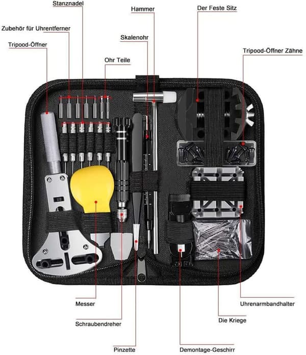 Watch Tool Kit, 153 Pieces, Professional Tools, Large Case Opener, Hands, Screwdriver, Watch Band and Battery Replacement Tool Kit.