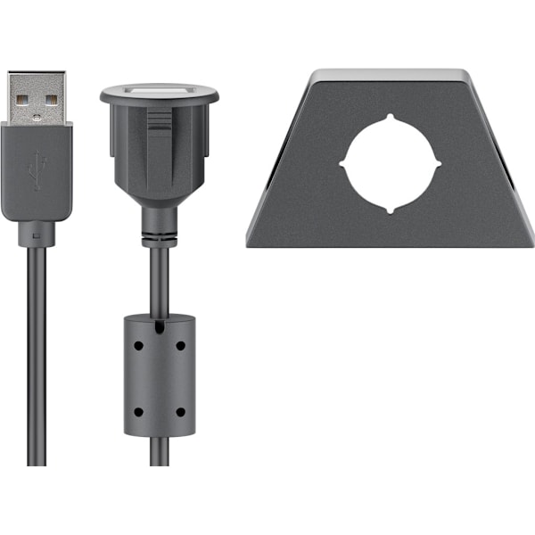 USB-A Extension Cable with Mounting Clip, 0.6 m, Black