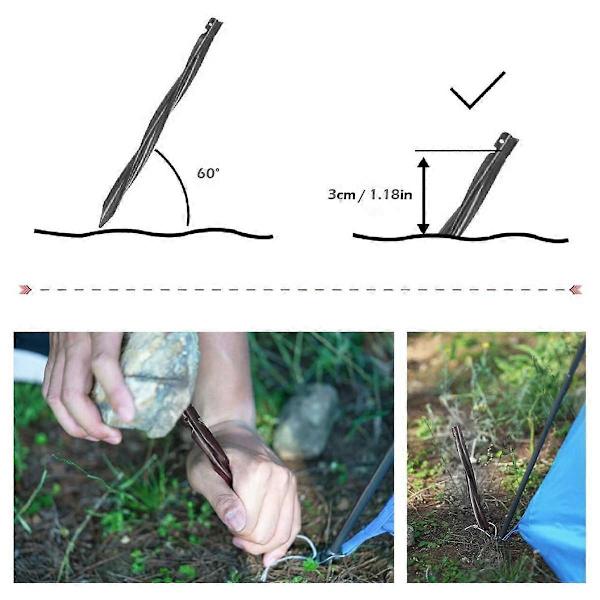 8X 25cm Udendørs Teltsøm Jordspidser med Opbevaringspose Vindtætte Søm Camping Tilbehør Teltsøm