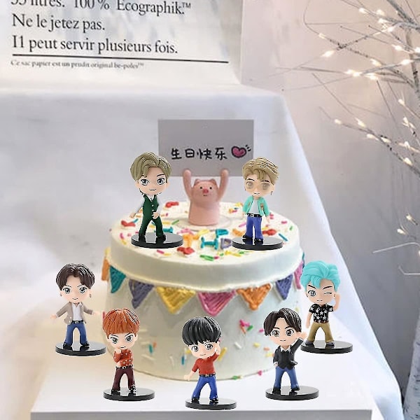 7-pack BTS-tårtdekorationer, PVC-modellleksaker, söta Bangtan Boys-grupper, A.r.m.y-actionfigurer, dockor, present till flickor - -