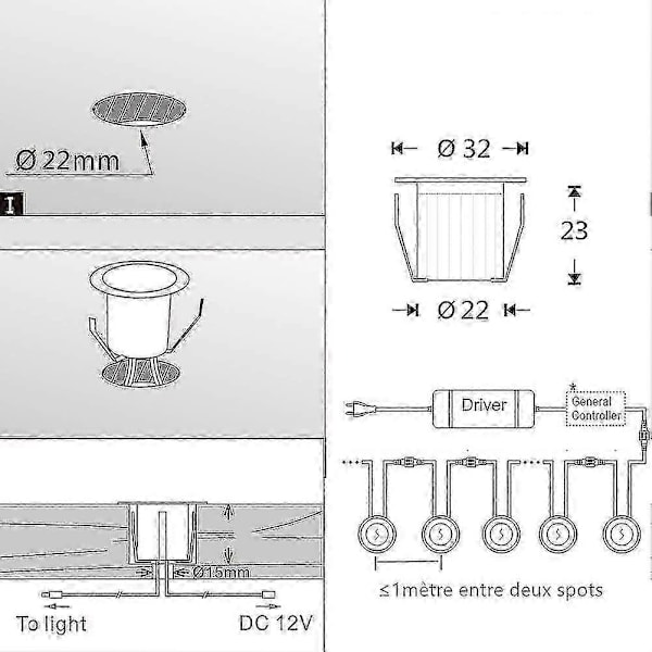 Paket med 16 LED-infällda spotlights för träterrass, vattentät IP67, utomhus infällda spotlights-kit