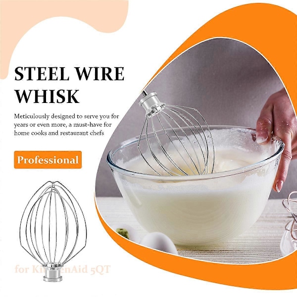 K5AWW Stålvisp Trådvisp Rustfritt Stål Eggvisp Mikser Blandehode 5QT for American Kitch