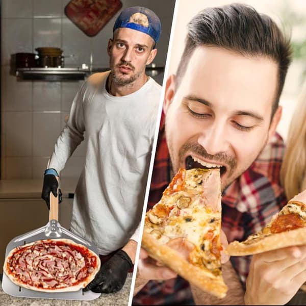 Pizzaspade, 12 tommer 40 x 30 cm perforert pizzaspade i rustfritt stål, profesjonell stor overflatestøtte med langt håndtak