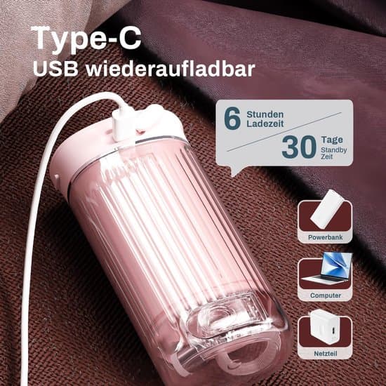 Mini bærbar vanntråd, tannsteinsfjerner, med 4 utskiftbare tilbehør, 4 moduser, 230 ml uttrekkbar vannbeholder, IPX7 vanntett, (rosa)