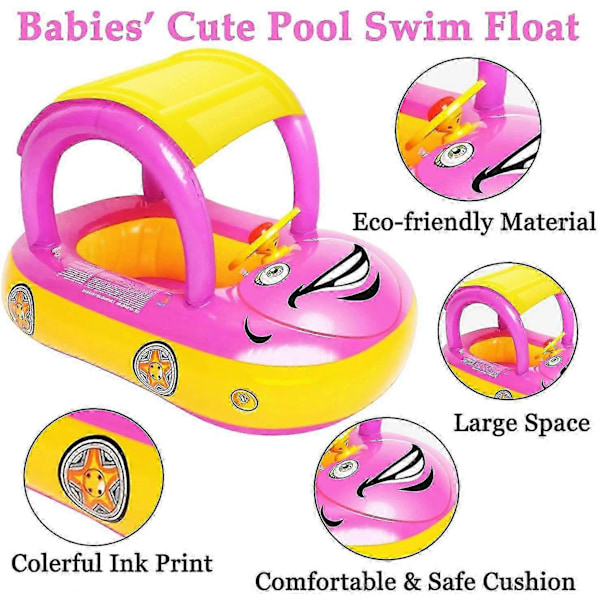 Baby Uppblåsbar Pool Float Med Tak, Bilformad Badfloat För Spädbarn Småbarn Barn - FÄRG: Mörkblå