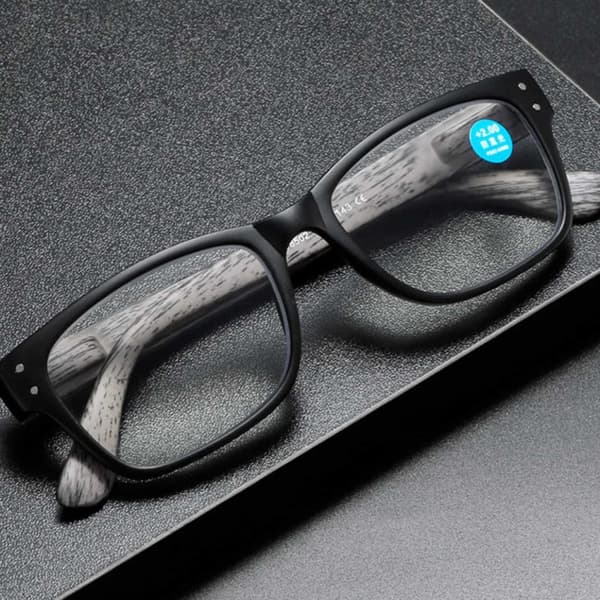 Rectangular Reading Glasses with Wood Design and Blue Light Protection [Choose Strength] Grey