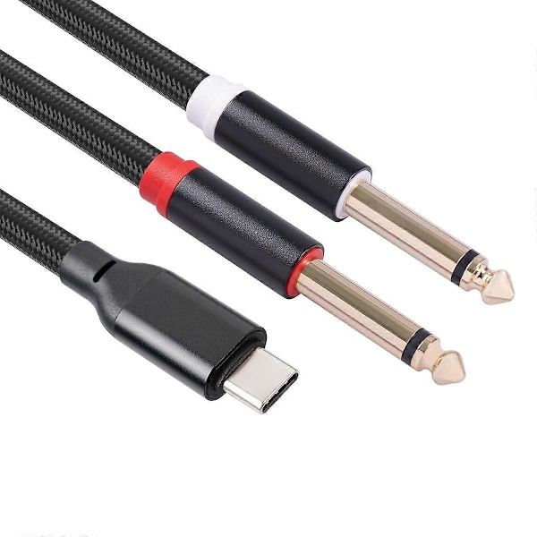 USB C till Dubbel 6,35 mm Stereo Y-splitterkabel, TRS Ljudkabel för Smartphone, Tablet, Laptop, Förstärkare