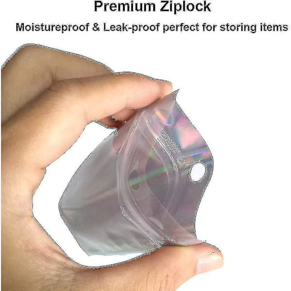 100 st stora återförslutningsbara luktsäkra Mylar-påsar. Holografisk färgad folie blixtlås 7,5*12cm