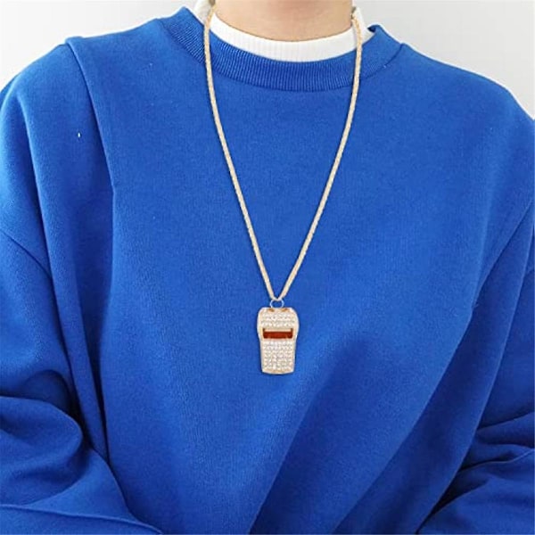 Halsband i guld-stil, utsökt diamantbesatt domarevisselpipa, söt strassvisselpipa, metallvisselpipa