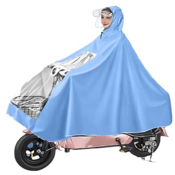 Waterproof rain cape for bicycle and mobility scooter - reusable hooded poncho