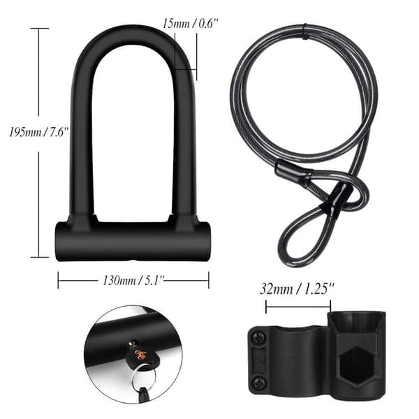 Bicycle U-lock, Cut-Resistant D-Lock with 1.2m Flexible Cable and Mounting Bracket, High Security Lock for Bicycles, E-Bikes, and Motorcycles.