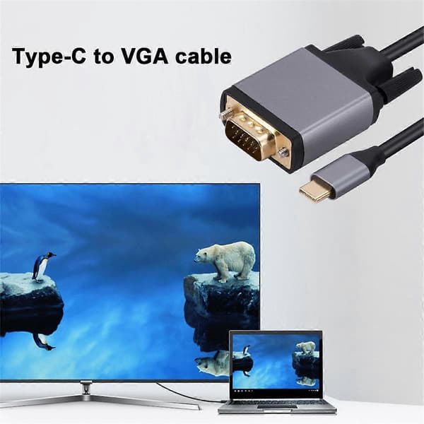 TYPE C - VGA -kaapeli USB 3.1 - VGA-sovitin 10 Gbps HD-näyttöjohto