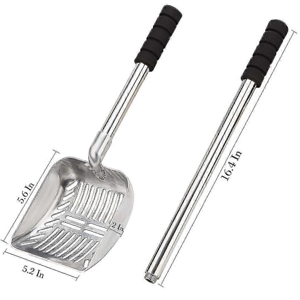Metall Kattsandsspade med Djup Skyffel och Långt Handtag Avtagbar Rostfri Non-stick Kattsand