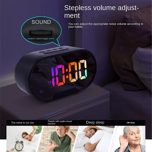 Spegelklocka, Digital Klocka med USB-Laddningsport, LED-Display, Justerbar Ljusstyrka, 12/24H-Läge