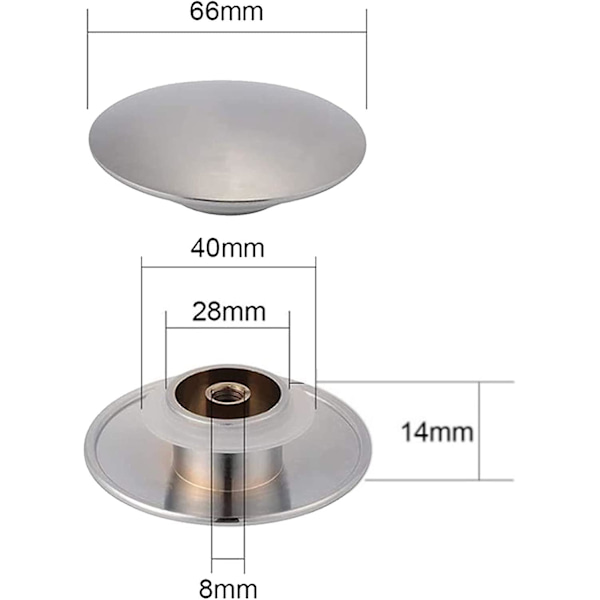 Messing Avløpsplugg, Vask Avløpsplugg, Baderomsvask Propper, 66mm Avløpsplugg, Polert Messing Krom (sølv)