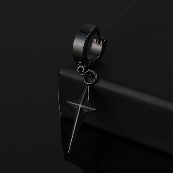 Piercing Earring Thick Ring with Star Black