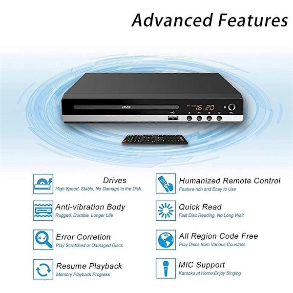 DVD-afspiller 1080P Hjemme DVD-afspillerboks til TV DVD229 HD DVD-afspiller CD-diskafspiller AV-udgang MIC-port