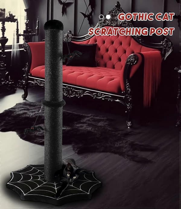 Gothic Kattekradsestolpe Stor med Gothic Kattetrae til Store Katte, Holdbart Træ, Mørk Stil, Design i Flere Niveauer