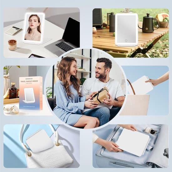 Foldable Makeup Mirror - LED Illuminated Mirror - 3 Light Modes - Dimmable Touch Control - USB Charging - Travel Mirror - Table Mirror