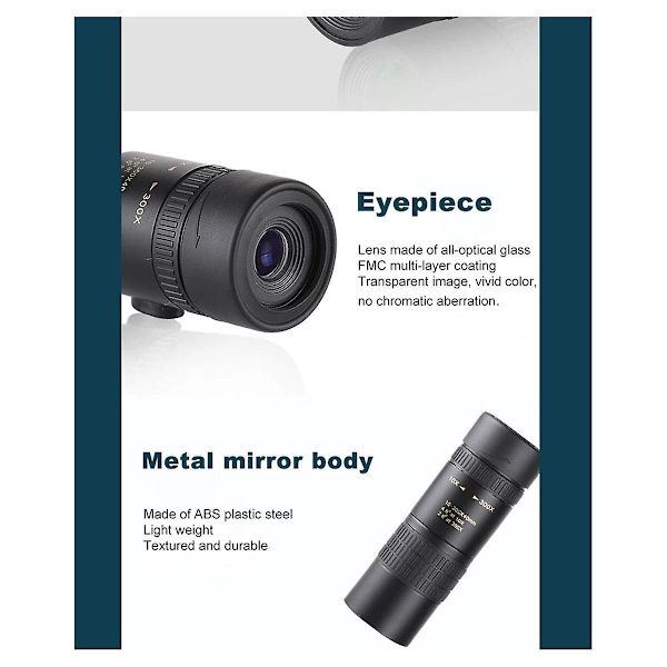 10-300x40 HD Zoom Monokulært Teleskop Mobil Telefotolinse M/Stativ til Udendørs Camping Fuglekiggeri