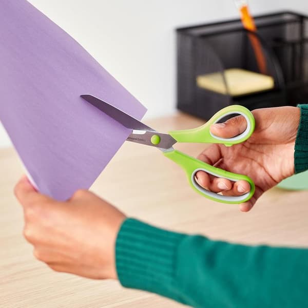 Basic Stainless Steel Scissors for Office, Craft, and Universal Use, Sharp, Comfortable Grip, PVD Coated, 2-Pack, Green and Gray