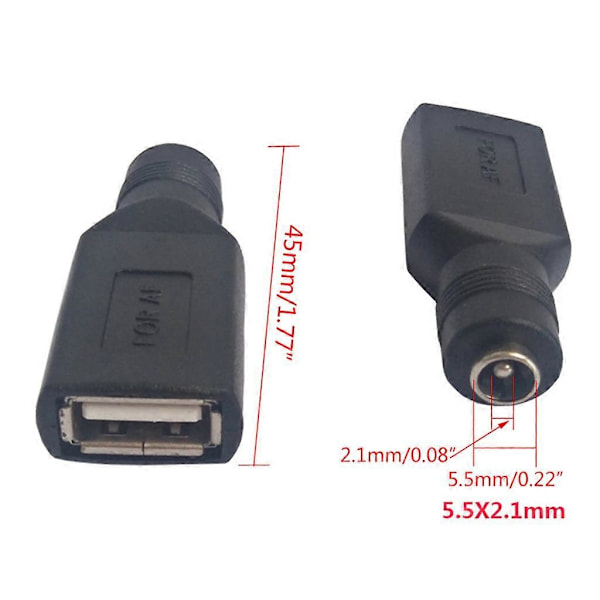 USB-elektroniikan lataustarvikkeet 2 kpl USB-naaras - DC 5,5x2,1 mm DC-liittimelle Kestävä DC-muunnin 2024THO