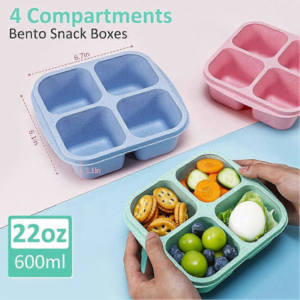 Lunchbox i Vetehalm med 4 Bento-fack - Återanvändbar Snack- och Matförvaringsbehållare