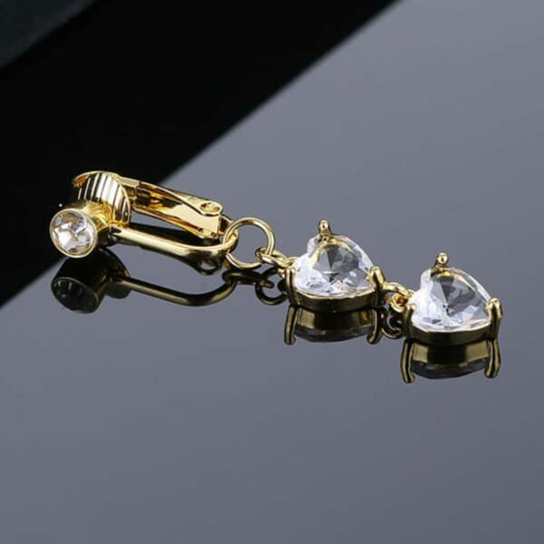 Falsk Navlepiercing Clip-on Navlering Uden Hul Hjerte Krystal Guld