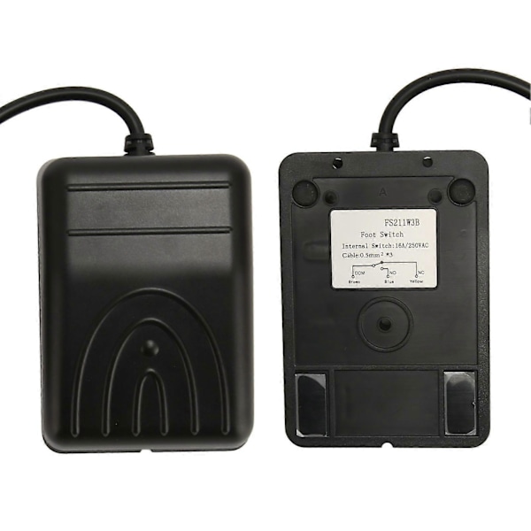 Fotpedal 16A 250V AC Hög Effekt Självåterställande Vattentät Enkel Fotpedal Kontroller Strömbrytare med 2m Kabel FS211W3B, 3-trådig