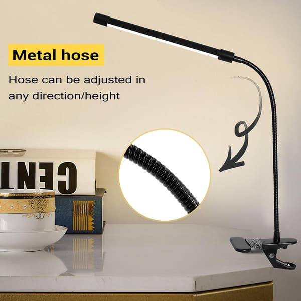 8W LED Klemmelampe, med 3 tilstande 2M Kabel 10 Niveauer Klemme
